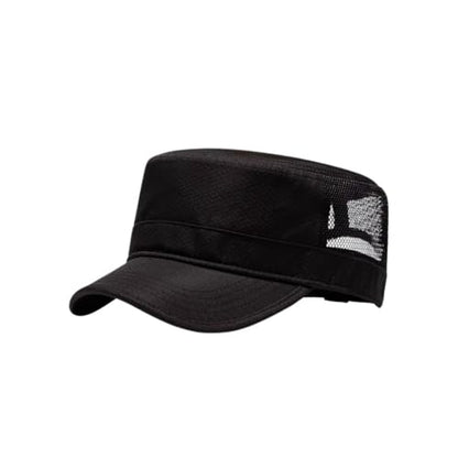 FASHIXD Mesh Military Hat for Men Summer Army Cap Quick Qry Short Bill Hat Cadet Cap - color: Black