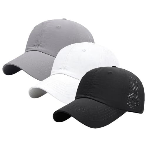 Cmonie 3Pcs Quick Dry Baseball Hat Breathable Sport Cap - color: 3pcs-black&white&gray-e