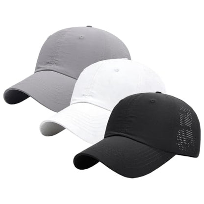 Cmonie 3Pcs Quick Dry Baseball Hat Breathable Sport Cap - color: 3pcs-black&white&gray-e