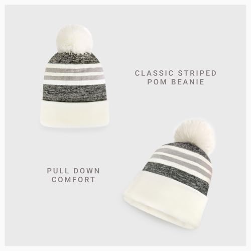 Pom Pom Beanie Cuffed Knit Winter Hat Skull Cap Striped Novelty Men Women - color: (White)