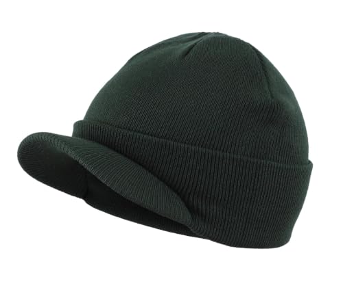 Home Prefer Men's Winter Beanie Hat with Brim Warm Double Knit Cuff Beanie Cap Watch Radar Hat - color: Bottle Green