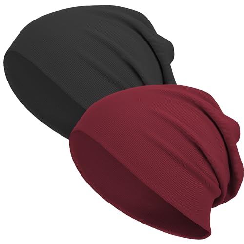 vidsel Slouchy Beanie Hats for Women & Men Cotton Knit Cuffed Skull Cap - color: 2-black,wine Red