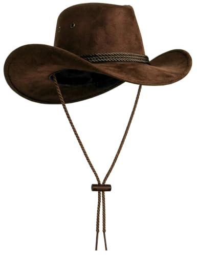 Classic Western Rolled-up Vegan Suede Cowboy Hat - color: Coffee