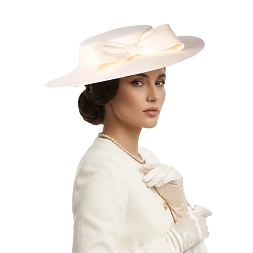 Fascinators Women Wide Brim 20s 50s Derby Pillbox Hat Bowknot Cocktail Tea Party Church Dress Hats - color: Beige