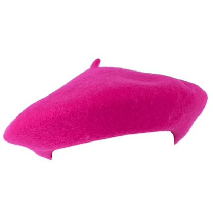 ZAKIRA Wool French Beret for Men & Women, Plain - color: Fuchsia