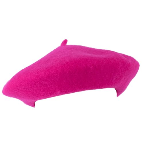 ZAKIRA Wool French Beret for Men & Women, Plain - color: Fuchsia