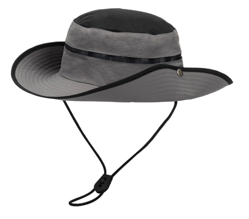 Men's Beach-Sun-Hat Wide-Brim Sun-Protection-Fishing Hat Outdoor Boonie Hat - color: Grey and Black
