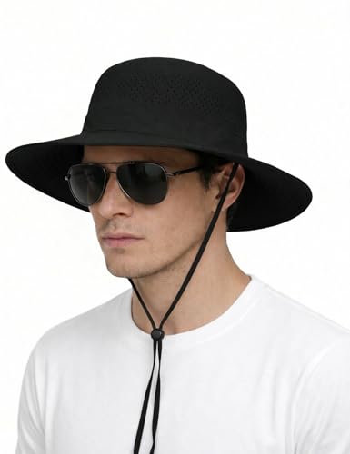 Oversize Large XXL Sun Boonie Hat for Men Women Wide Brim UPF 50+,Bucket Waterproof Quick Dry Safari Hats for Fishing Hiking - color: Black, size: Medium-Large