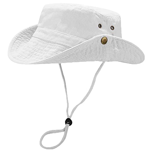 Unisex Cotton Boonie Hat Summer Fishing Bucket Hat Sun Hat with String - color: Solid White