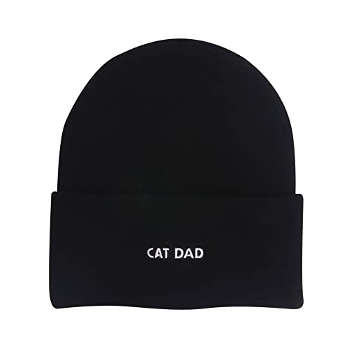Cat Mom Cat Dad Beanie Collection – Jacquard Pom Pom Hats & Double-Layer Embroidered Beanies for Pet Lovers - color: Cat Dad Embroidery Black Hat