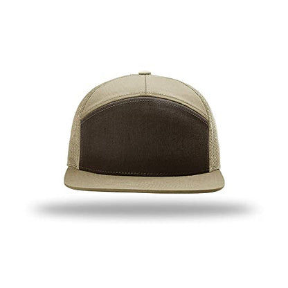 Richardson 168 Hi-Pro 7 Panel Adjustable Snapback Trucker Mesh Back Cap - color: Brown/Khaki
