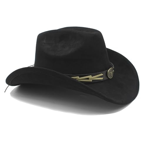 Western Cowboy Hat for Women Men with Band Wide Brim Suede Cowboy Cowgirl Hat Western Style Hat - color: Black