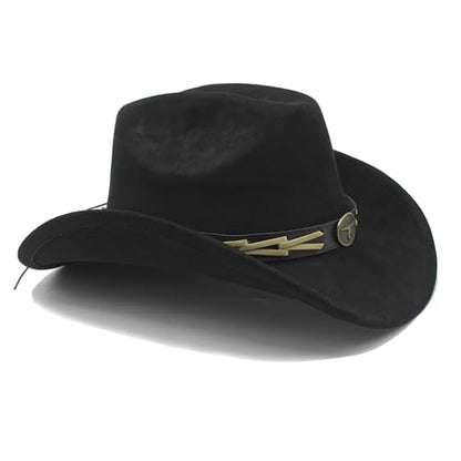 Western Cowboy Hat for Women Men with Band Wide Brim Suede Cowboy Cowgirl Hat Western Style Hat - color: Black