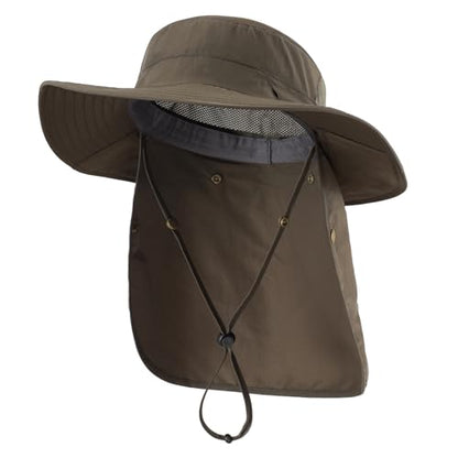 Home Prefer UPF 50+ Wide Brim Sun Hats with Neck Flap Sun Protection Hat for Men Women Gardening Fishing Summer Bucket Hat - color: Army Green