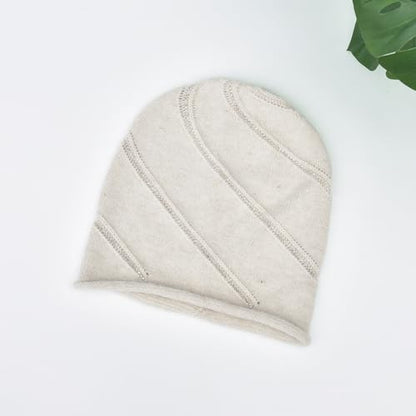 Women's Knitted Angora Wool Hat for Autumn and Winter Warm and Stylish with Rolled Brim and Slanted Rhinestones Cap - color: New-beige