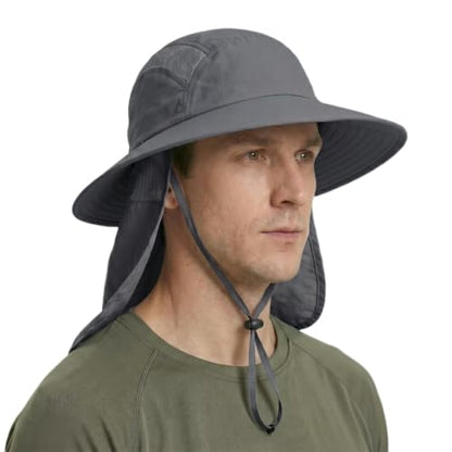Home Prefer UPF 50+ Sun Hat with Neck Flap Wide Brim Fishing Hat for Men - color: Dark Gray