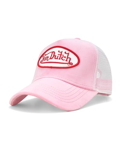 Von Dutch Unisex Velvet Trucker Hat, Curved Bill, Mesh Back, Snapback - color: Pink Tint