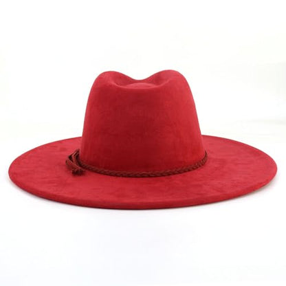 LIDHAY Big Wide Brim Fedora Hats for Women Men Western Suede Hat Large Felt Panama Hat Rancher Hat - color: Wine Red
