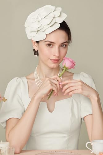 BABEYOND Fascinators Hats for Women Layered Flower Tea Party Derby Hats - color: White