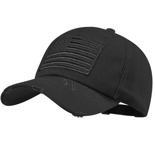 IIN American Flag Baseball Cap for Men Women Low Profile USA Army Tactical Operator Military Plain Dad Hat - color: Washed-black