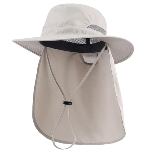 Connectyle UPF 50+ Wide Brim Sun Hat for Men Women UV Protection Fishing Hat with Neck Flap Outdoor Safari Bucket Hiking Hats - color: Light Grey
