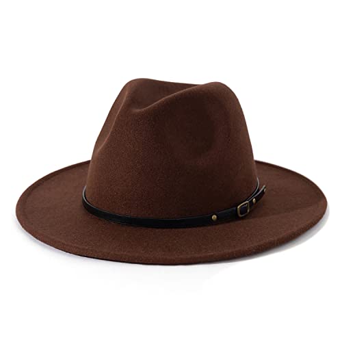 Lisianthus Women Belt Buckle Fedora Hat - color: Coffee
