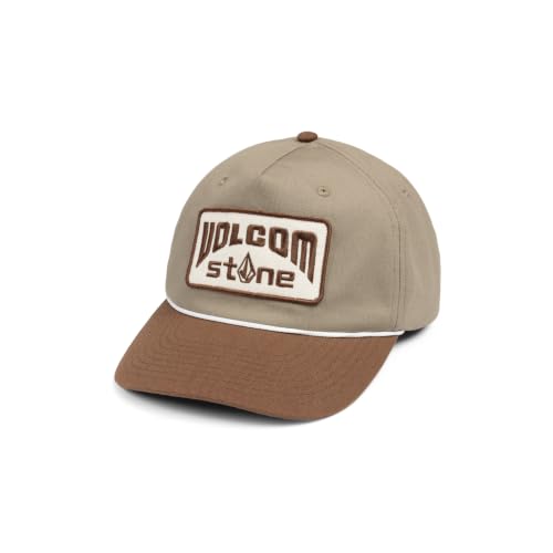 Volcom Men's Snapback Hat– 6-Panel Twill Flat Brim Cap Adjustable Snap Closure - color: Brown Khaki