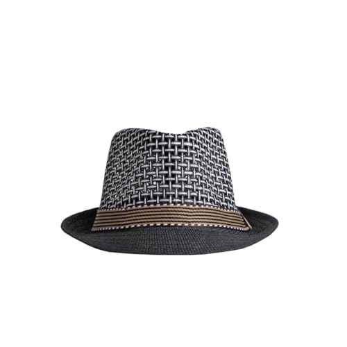 Straw Fedora Hat for Women Men Mesh Trilby Hat Panama Cuban Summer Beach Sun Outdoor - color: Black