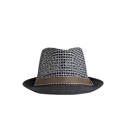 Straw Fedora Hat for Women Men Mesh Trilby Hat Panama Cuban Summer Beach Sun Outdoor - color: Black