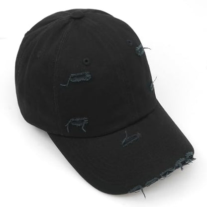 Distressed Baseball Cap for Men Women Cotton Dad Hat - color: Black
