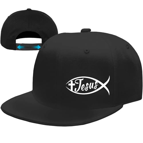 Snapback Hats for Men Flat Bill Hats for Men Fitted Hat Black Baseball Hats Hip Hop Caps - color: Jesus Fishbone