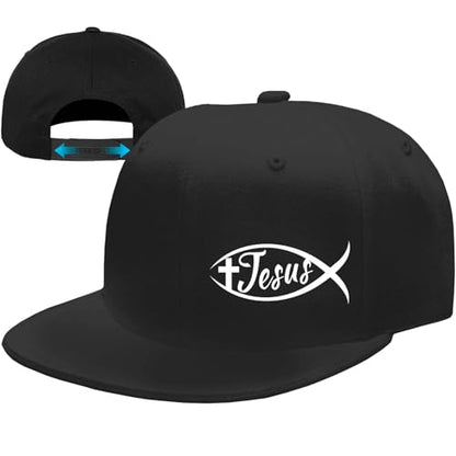 Snapback Hats for Men Flat Bill Hats for Men Fitted Hat Black Baseball Hats Hip Hop Caps - color: Jesus Fishbone