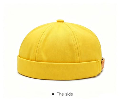 Gogobear Mens Brimless Docker Beanie Adjustable Rolled Cuff Sailor Cap - color: Lemon Yellow