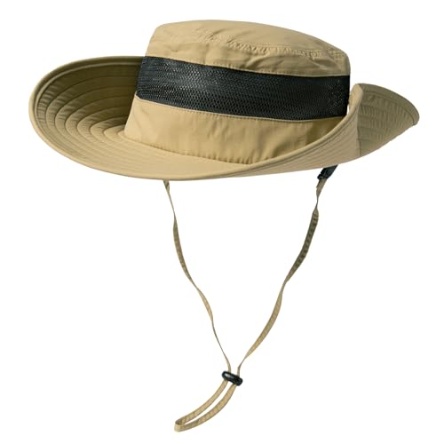 TOP-EX Oversized Waterproof Sun Hat for Big Heads with Wide Brim & Mesh - color: Khaki-3"brim, size: Medium-Large