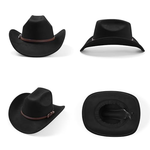Cowboy Hats for Women and Men with Wide Brim Felt Suede Western Hats for Cowgirls and Cowboys - color: Black