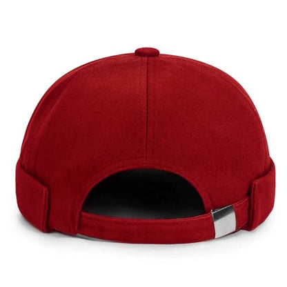 2 Pcs Mens Brimless Docker Cap Set - Retro Worker Sailor Skull Cap Beanie with Rolled Cuff - color: Red