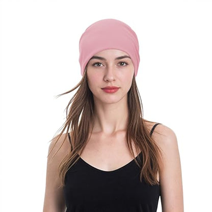 Unisex Slouchy Beanie Cotton Lightweight Beanie Hat Skull Cap Night Sleep Hat Hip-Hop Hat - color: Pale Pink