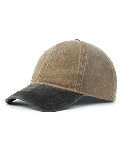 Zylioo XXL Baseball Cap for Big Heads Men Women, Washed Denim Dad Hat - color: Khaki-black, size: X-Large-XX-Large