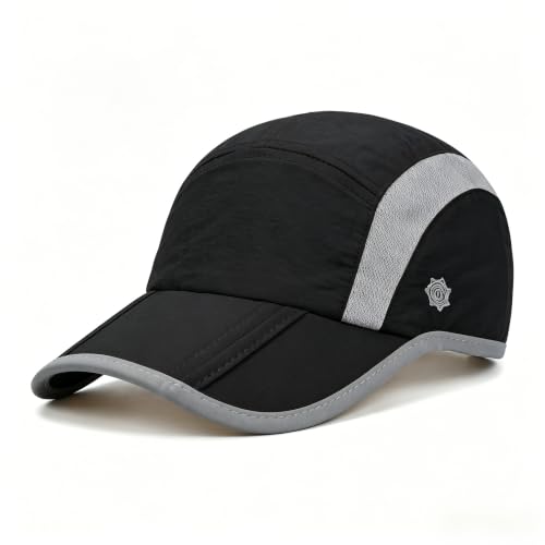 Solaris UPF 50+ Running Cap Mesh Baseball Hat Foldable Unisex - color: Black, size: Standard