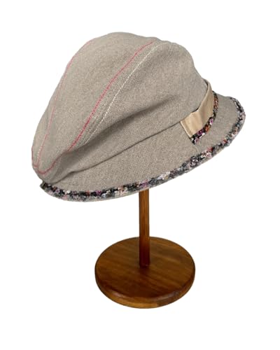 Women Denim Bucket Hat Brim with Floral Foldable Versatile Cap - color: Khaki