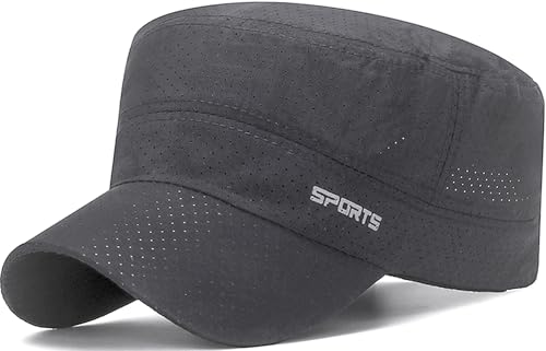 Quick Dry Army Cadet Cap Military Style Flat Top Hat for Men - color: Dark Gray