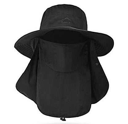 Fishing Hat for Men & Women, Sun Protection Hat with Face Cover & Neck Flap - color: Black