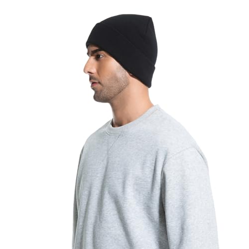 Winter Beanie Men Women Heavyweight Stretch Knit Cuffed Hat - color: Black,plain