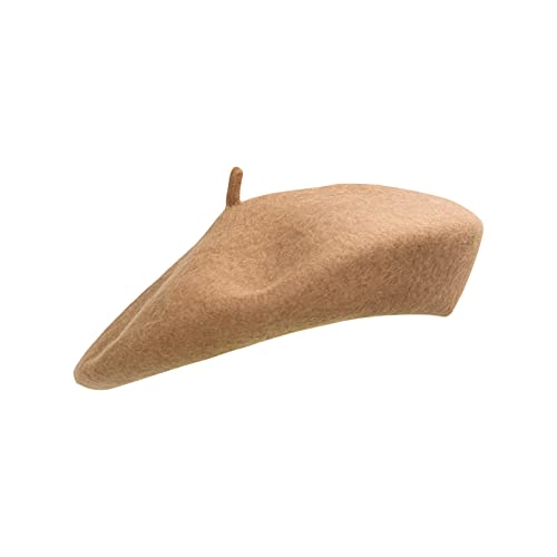 Gllutt Women Wool Beret Hat French Style Solid Color - color: Camel
