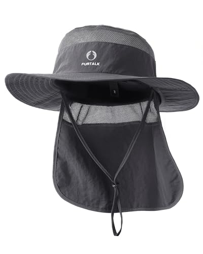 FURTALK Sun Hats for Men Women Fishing Hat with Neck Flap UPF Protection - color: Dark Grey
