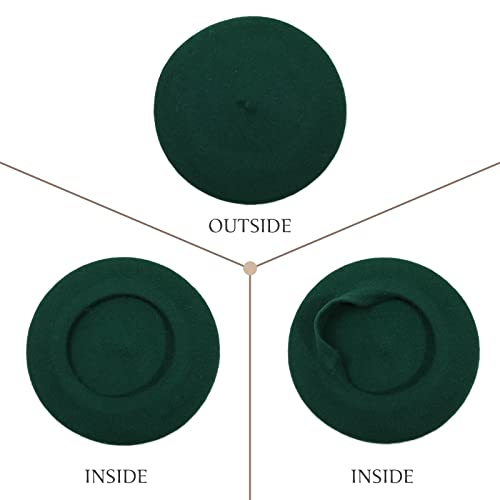 Women French Wool Beret Hats - Solid Color Classic Beanie Winter Cap - color: Dark Green