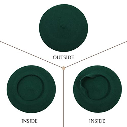 Women French Wool Beret Hats - Solid Color Classic Beanie Winter Cap - color: Dark Green