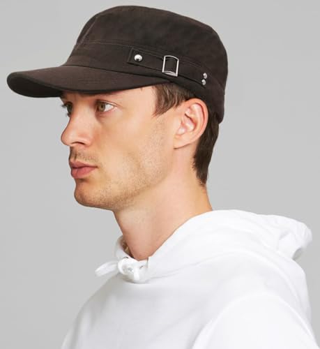 Army Cadet Cap for Men Women Military Flat Top Cap Baseball Caps - color: Coffee