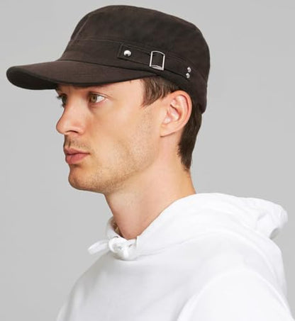 Army Cadet Cap for Men Women Military Flat Top Cap Baseball Caps - color: Coffee