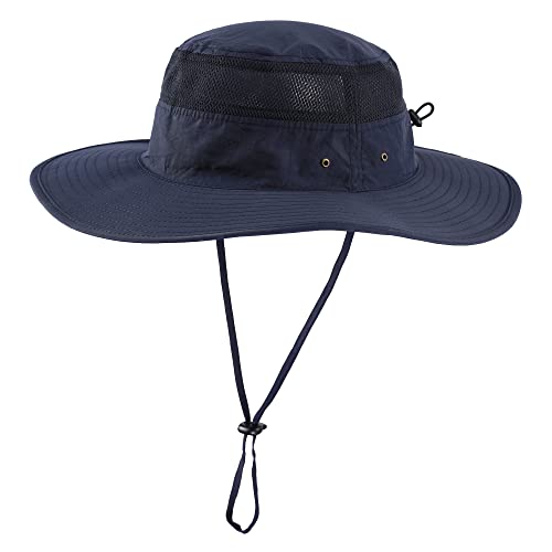 Home Prefer UPF 50+ Men's Sun Hat Wide Brim Bucket Hat UV Protection Hat for Mens Womens Beach Safari Gardening Golf Fishing - color: Navy Blue